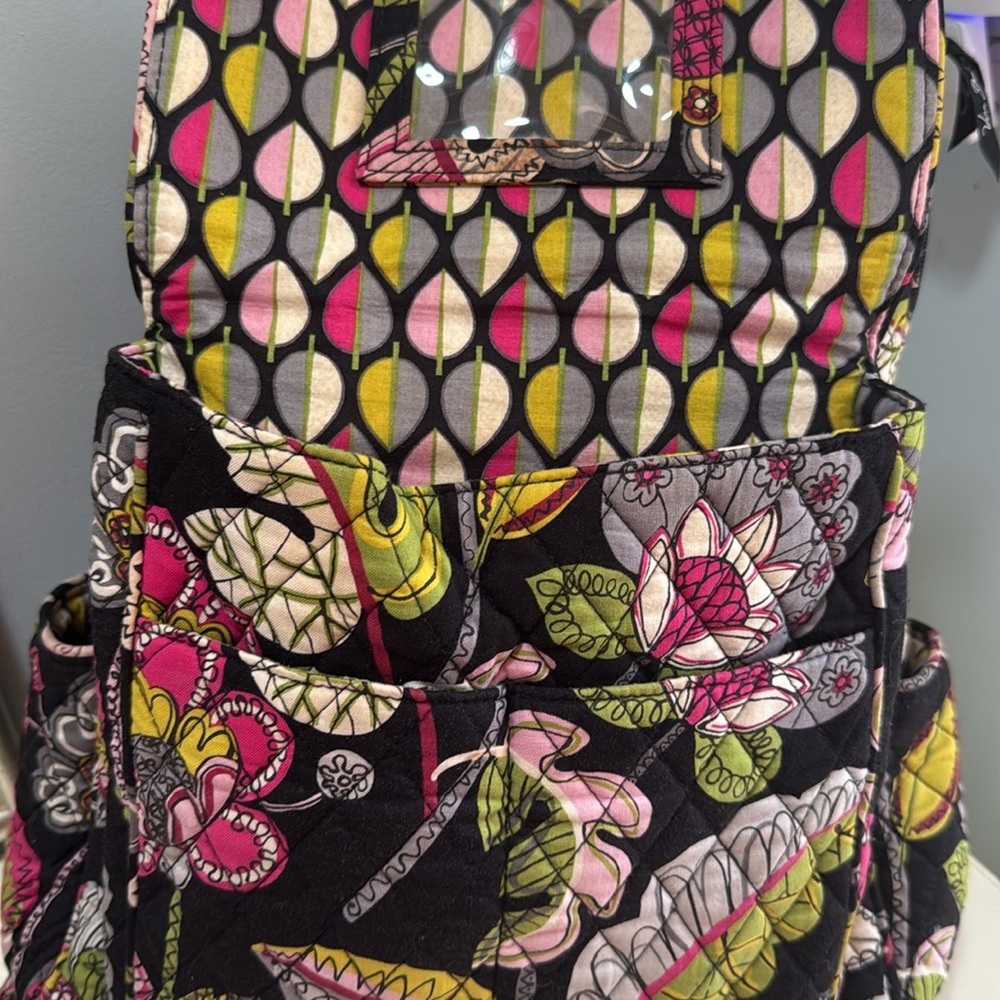 Vera Bradley Backpack 🎒 Floral Quilted black pink greens - Picture 4 of 16